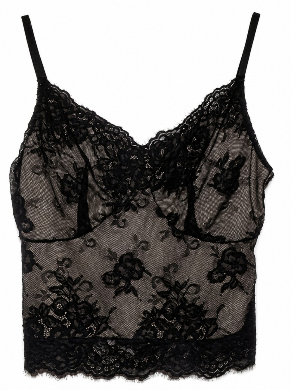 Black Sheer Floral Lace Bralette-style Top With Nude Lining Size Small